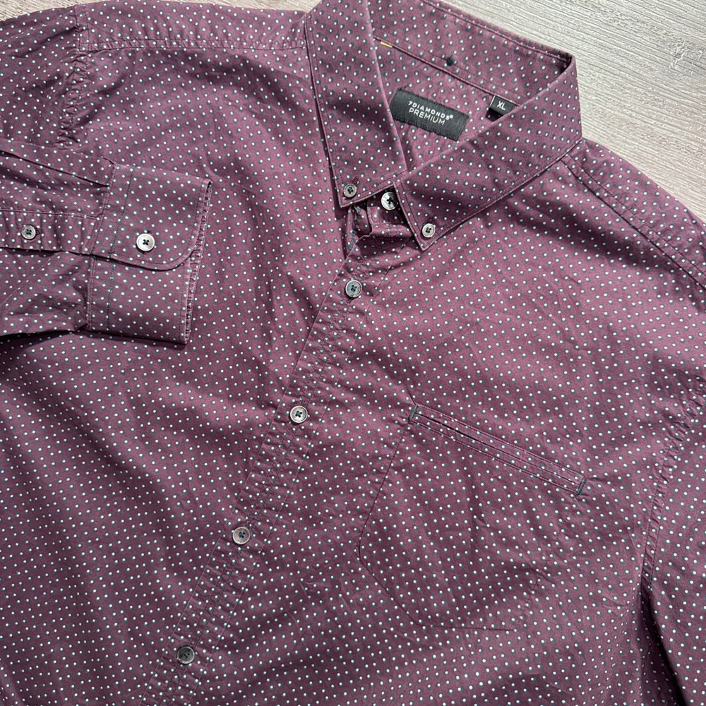 7 Diamonds Shirt Mens XL Burgundy Polka Dot 100% Cotton Premium Designer Casual
